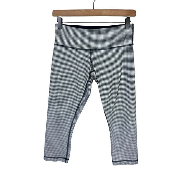 Lululemon Navy White Gingham Wunder Under Crop Mid Rise Workout Leggings - Picture 3 of 9